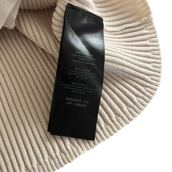 Sandro Cream Wool Blend Ribbed Knit Logo Button Front Cardigan Sweater Size 2 - Picture 9 of 11